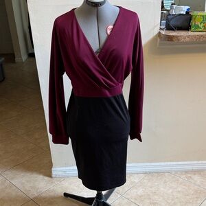 Grace Karin Burgundy and Black Long Sleeve Dress